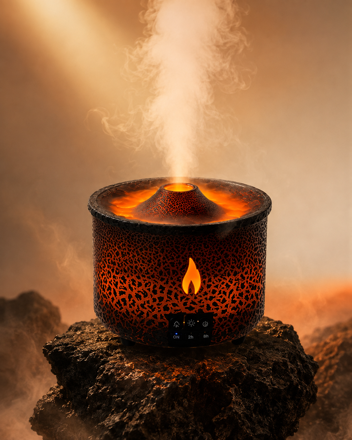 Humidificador Volcán — luz, aroma y efecto erupción