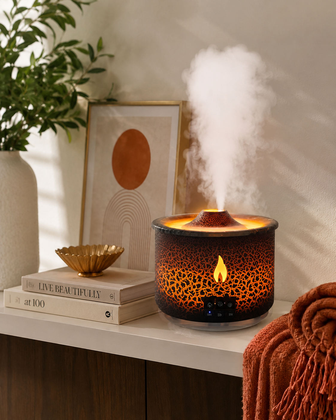 Humidificador Volcán — luz, aroma y efecto erupción